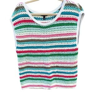 Talbots Crochet Knit Womens Sleeveless Sweater Vest M Striped Coastal‎ Preppy